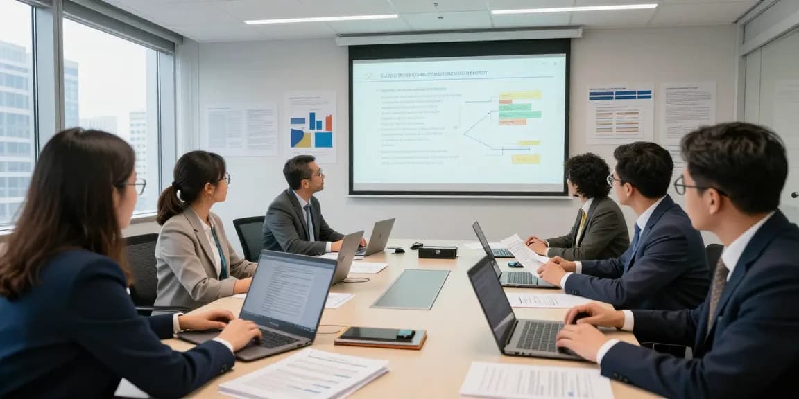 Training workshop for forensic auditors at aafikotacimahi.org, highlighting teamwork and professional development in a modern setting.