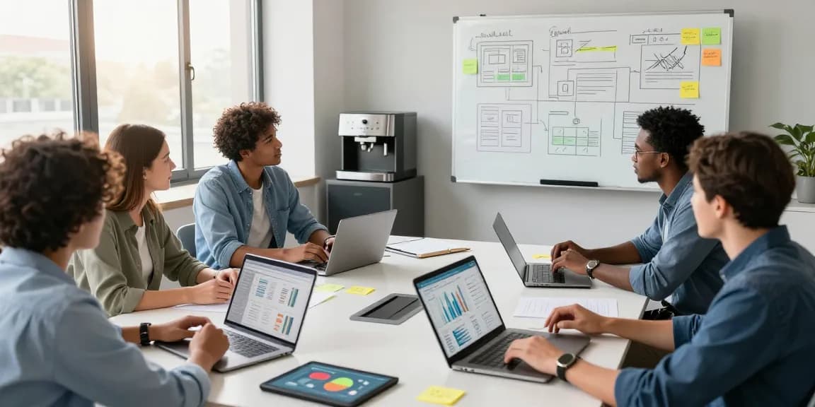 Team collaboration on digital marketing strategies with ia +18 analytics and creative ideas