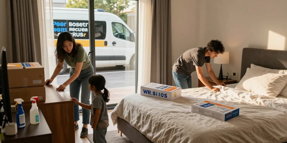bed bug exterminators assisting a family in home preparation for treatment