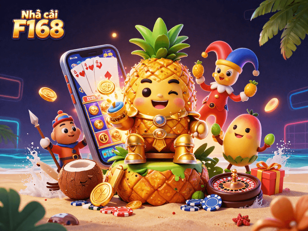 Experience the vibrant world of Nhà cái F168 with engaging casino games featuring dynamic characters and golden treasures.