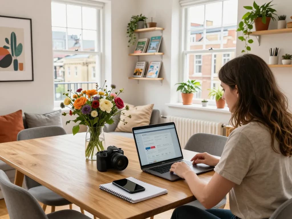 Effortless Airbnb management in Bristol with stylish hosts preparing for guests in a vibrant apartment.