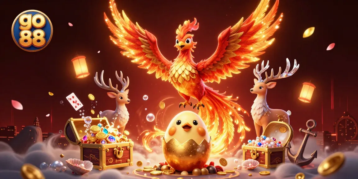 Engage with go 88 in this vibrant casino scene, featuring a phoenix and treasures.