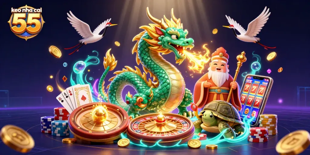 Bet on keo nha cai 55 with a vibrant illustration of luck and prosperity in gambling.