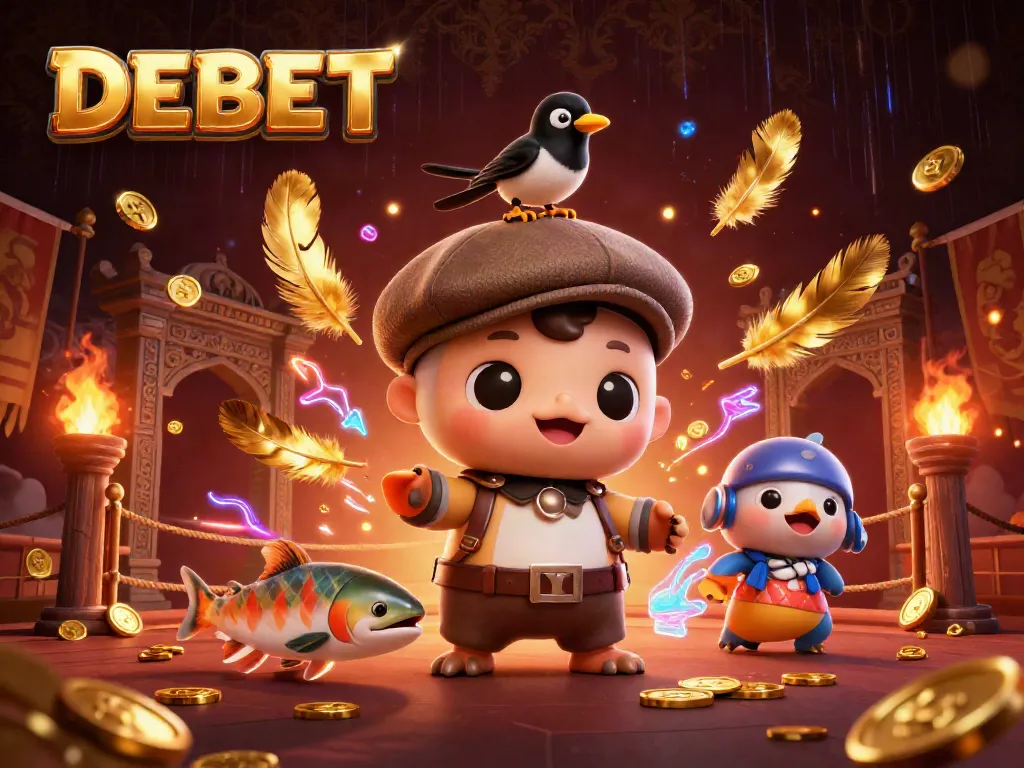 Win big at DEBET with vibrant, engaging characters and gaming elements in a lively atmosphere.