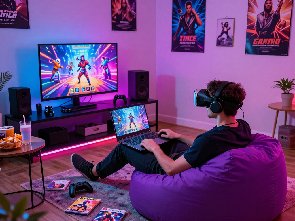 Experience engaging AI porn games in a vibrant gaming setup with interactive visuals.
