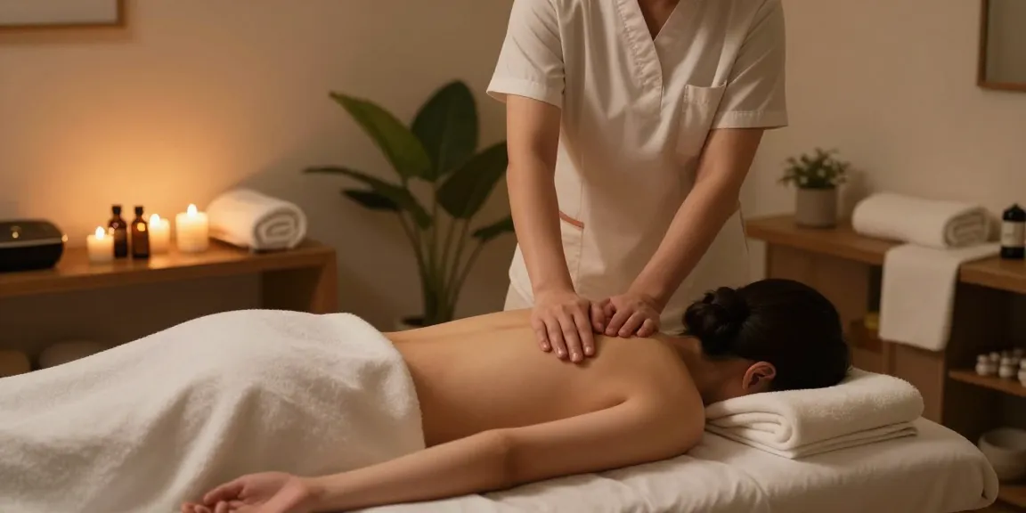양천구출장마사지 in a calming home environment with a therapist providing relaxation massage.