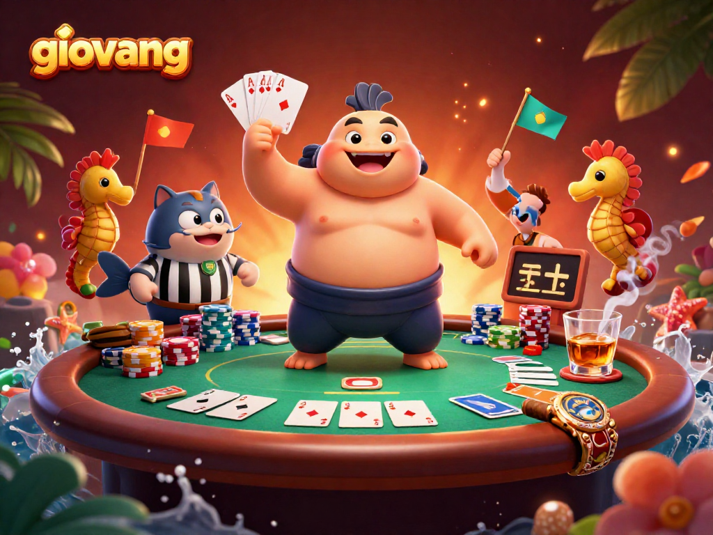 Join the giovang festivities with a massive fugu in a sumo belt at an underwater poker showdown, featuring thrilling action!