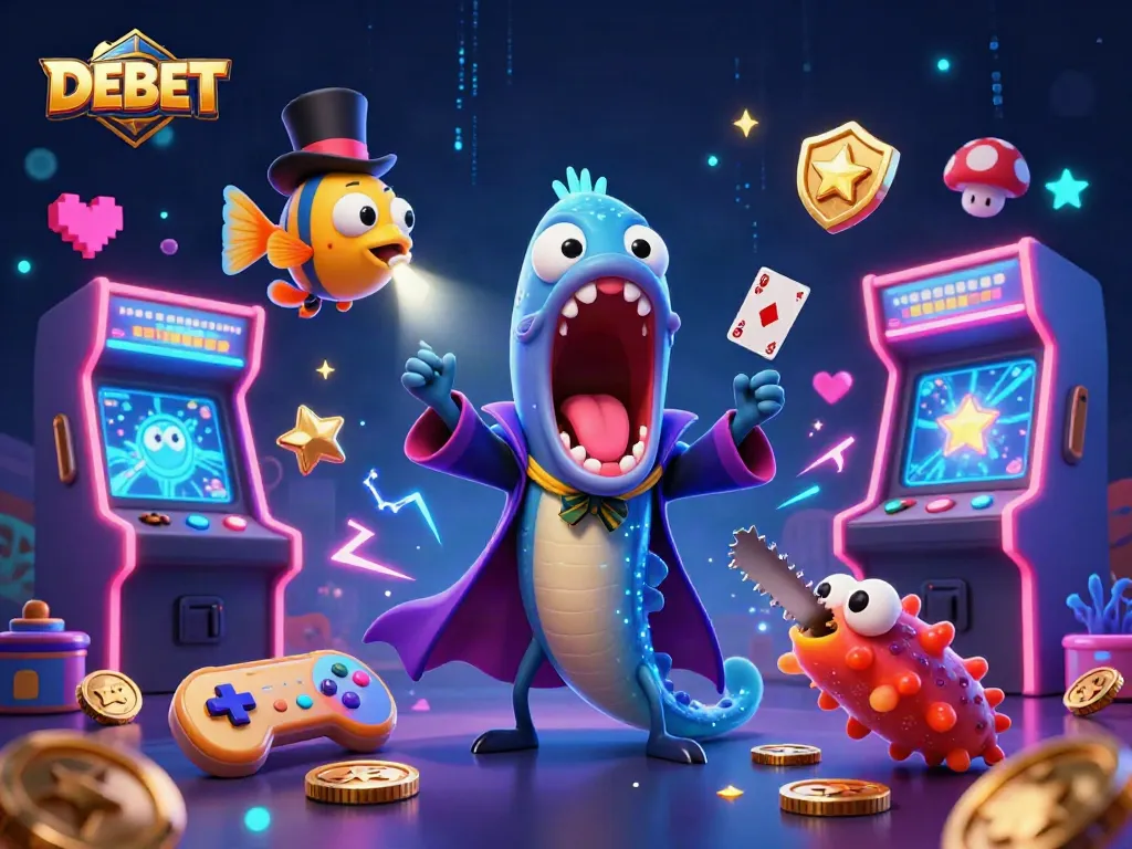 Engage in thrilling DEBET adventures with a magician eel and whimsical underwater characters in a vibrant casino setting.