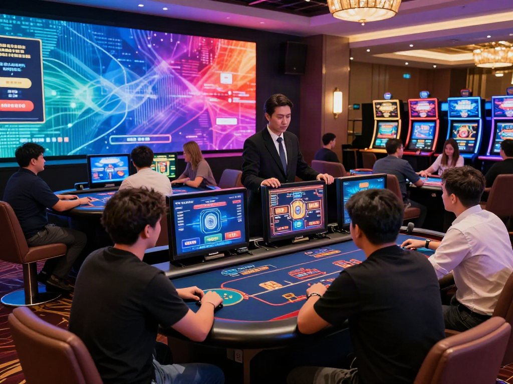 Engaged players enjoying diverse games at LU88 casino, showcasing vibrant digital interfaces and welcoming atmosphere.