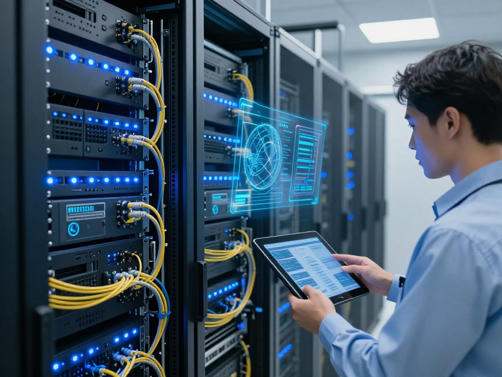 An efficient IPTV panel access within a high-tech data centre, showcasing advanced streaming technology.
