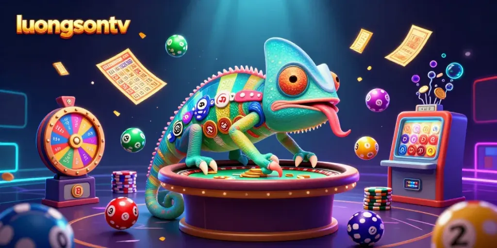 Experience thrilling action at luongsontv with colorful lottery balls and vibrant casino elements.