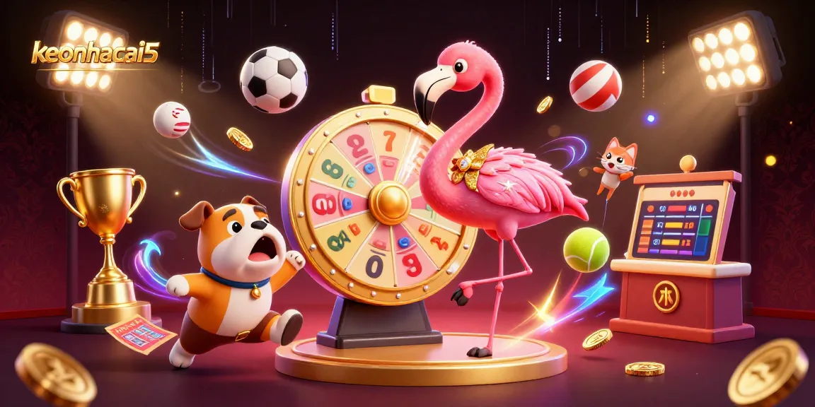 Enjoy exciting gameplay with keonhacai5 as the flamingo host spins the prize wheel.