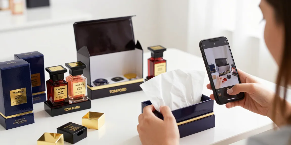 "Discover Tom Ford perfume original with best deals on e-commerce platform - luxury fragrance samples unboxing."