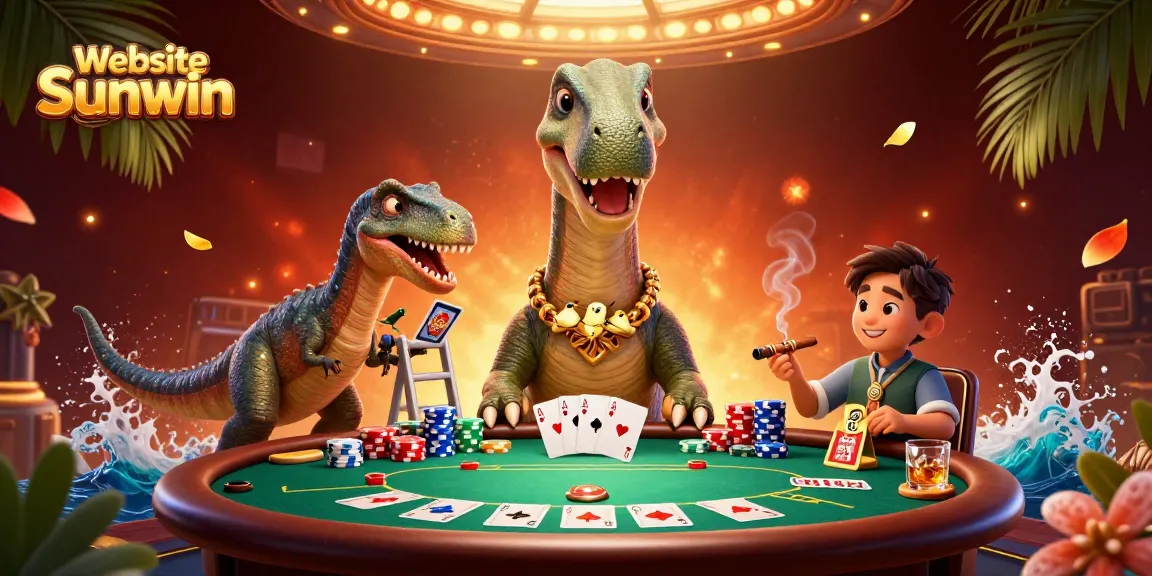 Engage in exciting card games at Website Sunwin with a whimsical 3D dinosaur scene.