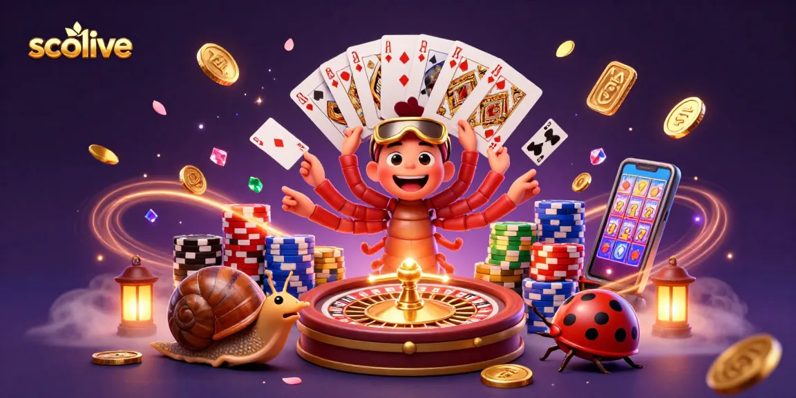 Socolive offers a vivid illustration of a high-energy casino scene with a millipede dealer and high-roller snail.
