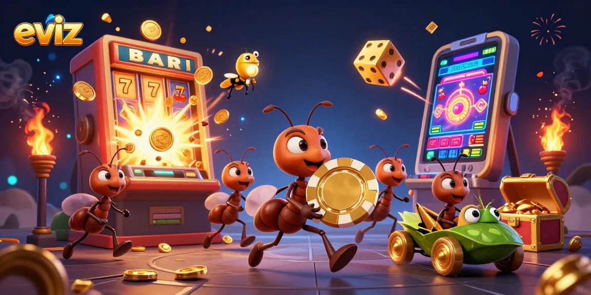 eviz showcases an exciting heist scene with ants and a grasshopper, celebrating casino wins